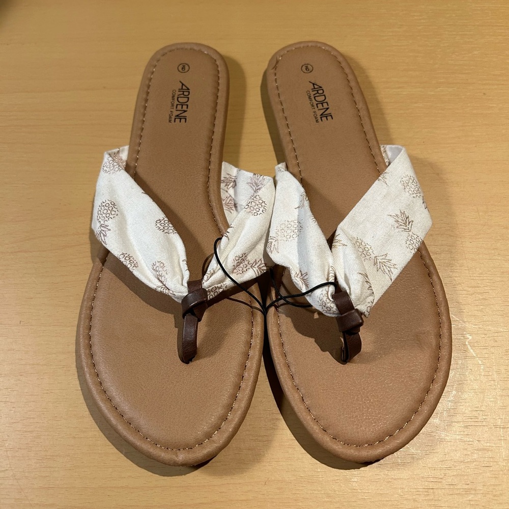 Ardene Tan and White Sandals with Floral Straps